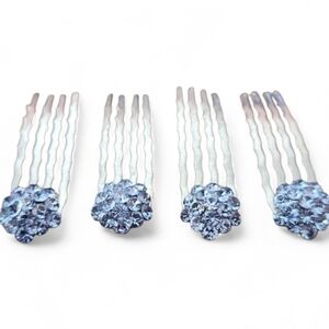 Soho Mini Crystal Hair Combs Blue Bridal Set of 4